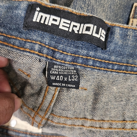Imperious 40X32 Hip Hop Distressed Denim Jeans Vintage Blue Straight Leg - Picture 6 of 10